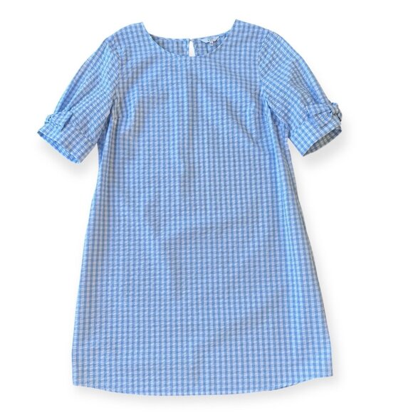 Crown & Ivy Dress Gingham Plaid Blue White Check Women Size Large Bow Sleeves - Picture 1 of 8